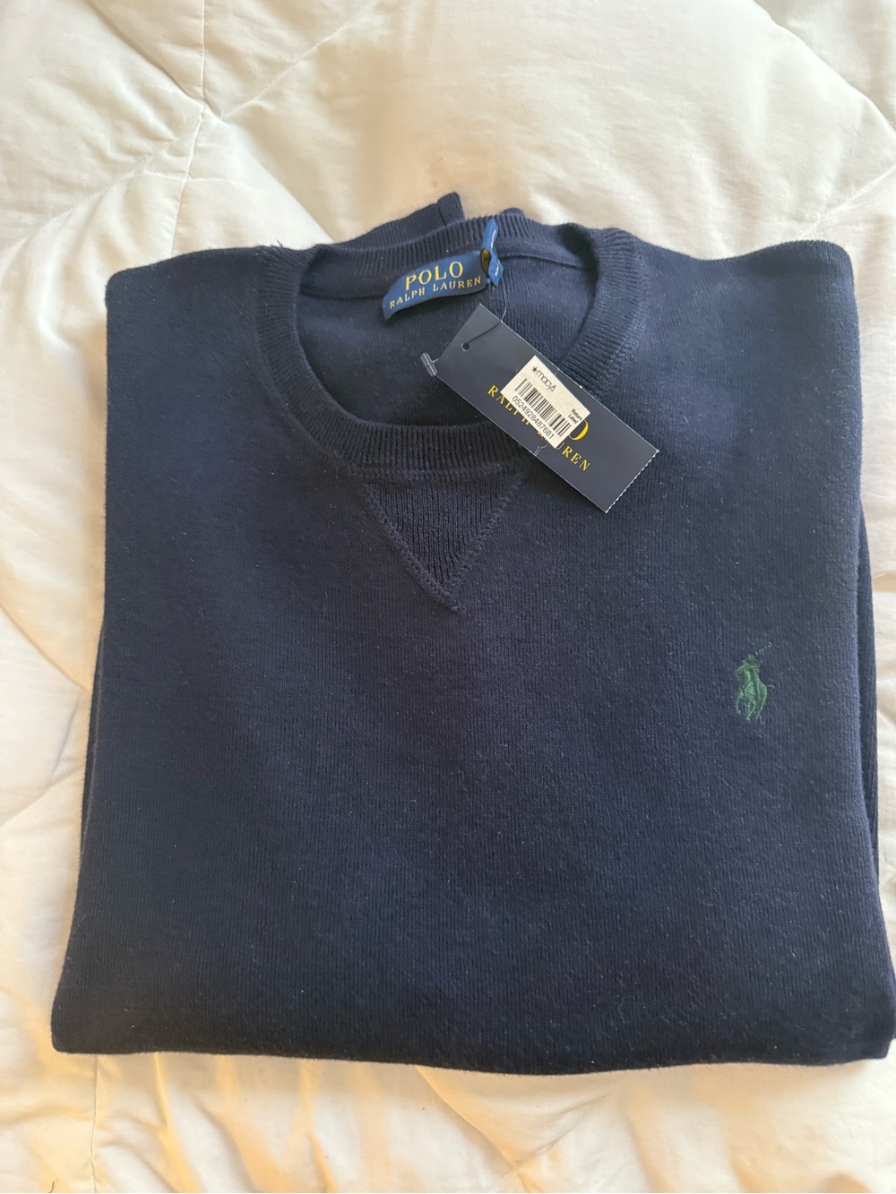Men’s Polo Ralph Lauren navy blue crew neck cotton sweater .  L - Picture 4 of 8